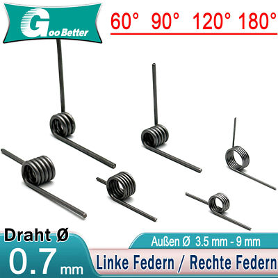 Schenkelfeder Draht Ø 0.7 mm ,Außen Ø 3.5 mm-9 mm Federstahl Torsions Dreh Feder
