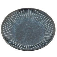 Japanese Snack Dessert Dish Plate 5.5"D Ceramic Blue Sea Spokes Lines JAPAN MADE