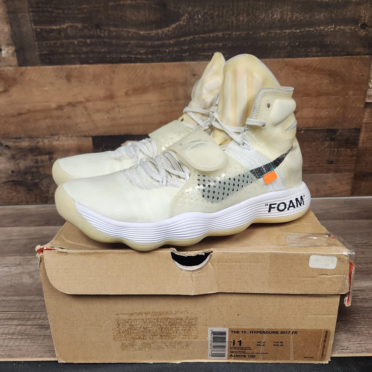2017 NIKE HYPERDUNK FLYKNIT OFF-WHITE THE TEN SZ 11 AJ4578 100 BASKETBALL SHOES