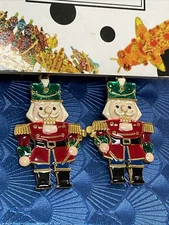LUNCH AT THE RITZ COUTURE LATR GOLD ENAMEL TOY SOLDIER NUTCRACKER EARRINGS