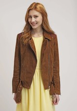 Women's Local Tan Suede Jacket Motorcyclists Belt Coat New
