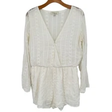 Olive and Oak Womens Romper shorts size small Ivory long sleeve embroidered