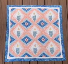 Christmas Candles Handmade Pieced Appliqu  Wall-Hanging Quilt 41x41 Blue Peach