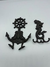 Pair of Cast Iron Mermaid Wall Hooks Nautical Beach House Decor