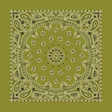 New 22" Olive Green Paisley Bandana Handkerchief Scarf 100 Cotton Made In USA
