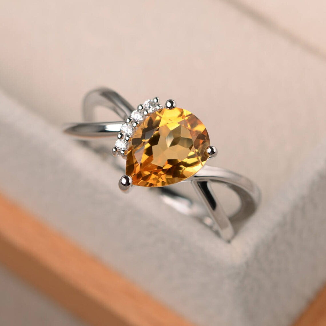 Natural Citrine Engagement Ring 925 Sterling Silver Ring Any Size