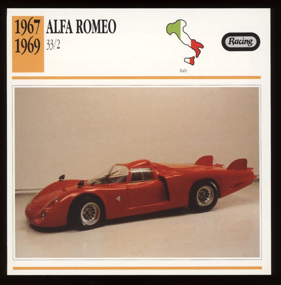 1967 - 1969  Alfa Romeo  33/2  Racing  Classic Cars Card