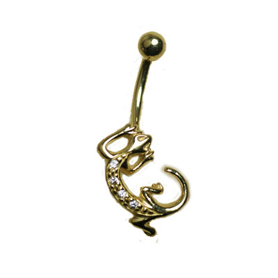 Gold Bauchnabel Piercing Schmuck Kristalle Salamander Gecko Belly Eidechse
