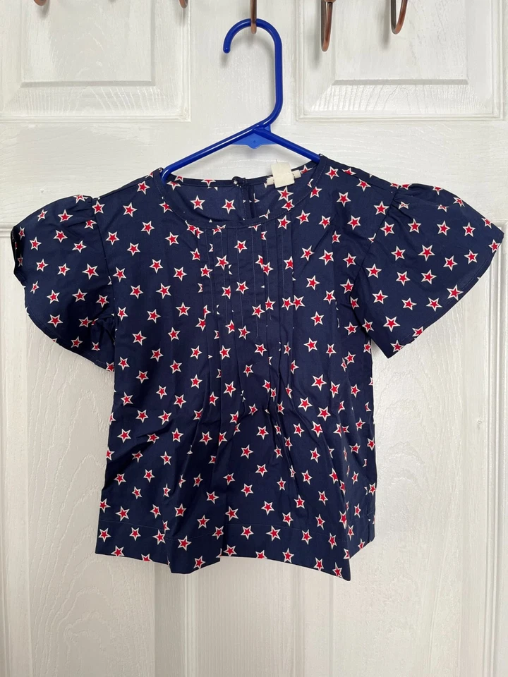Camisa CrewCuts Niñas Manga Corta Top Azul con Estrellas Rojas/Blancas Talla 3 Nueva con Etiquetas Foto 2 de 2