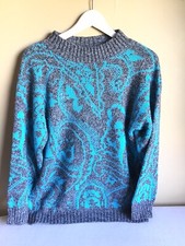 Vtg Womens El Mar California Gray Blue Paisley Long Sleeve Sweater Pullover USA