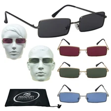 Super Retro Rectangle Shape Sunglass Wire Metal Frame Grey Red Green Light Blue
