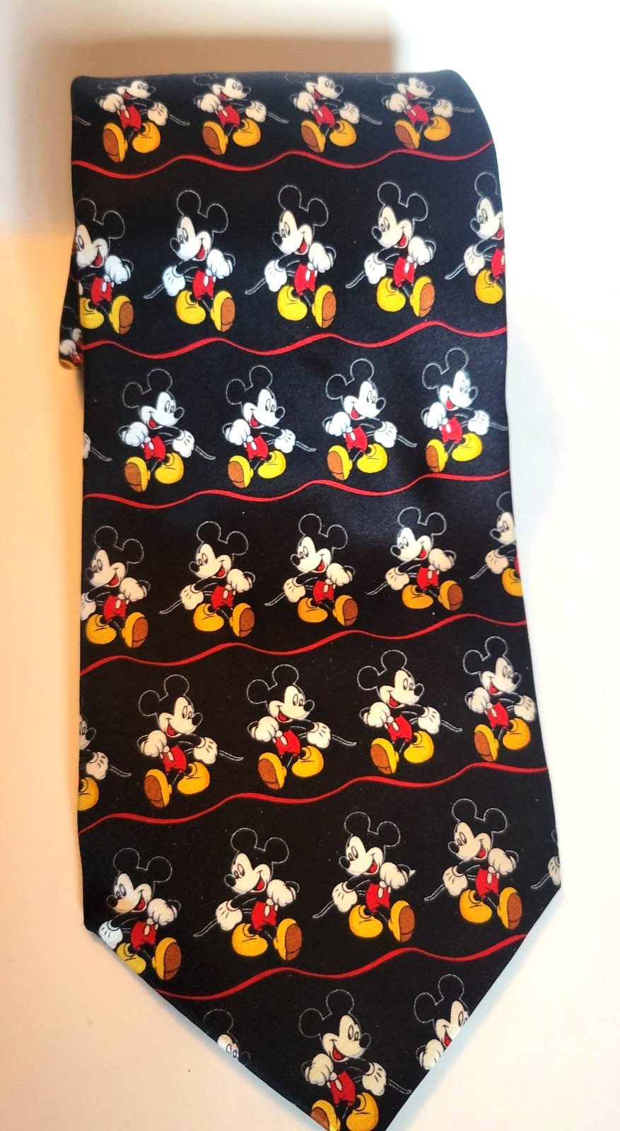 Vintage Disney Mickey Mouse Tie Mickey Unlimited Black Red 100% Silk Necktie
