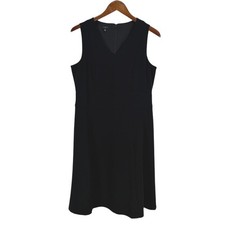 Talbots Fit and Flare Dress Womens 10P Black Sleeveless V-Neck Capsule Staple