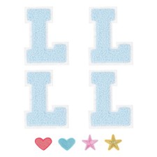 4pcs Iron on Letter Patch Chenille Letter Patches Alphabet Sticker Light Blue, l