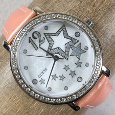 Guess Women U95043L2 Dress Pave Pink Leather Band Quartz Analog 36mm Watch 7"