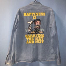 Bootleggers Snoopy Embroidered Denim Shirt L American Vintage Style