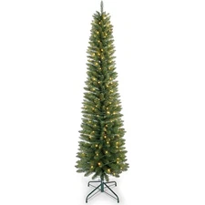 5FT Pre-Lit Artificial Pencil Christmas Tree Slim Skinny Xmas Tree &100 Light
