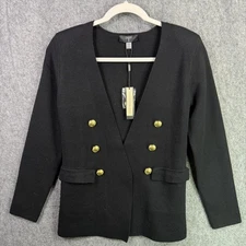 Tahari Women's Black XS Knit Blazer Gold Buttons Viscose Blend