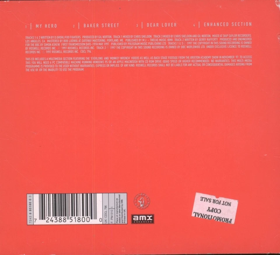 Foo Fighters My Hero CD UK Roswell 1998 Verbesserte CD Mit Video Inhalt - Bild 2 von 2
