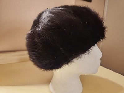 Vintage Arnold Constable Genuine Mink Fur Pillbox Hat 1950s 1960s NYC
