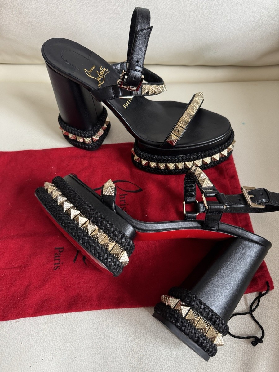 Christian Louboutin Superaclou 130 Black Leather Golden Stud