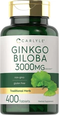 Ginkgo Biloba Extract | 3000 mg | 400 Tablets | Vegetarian, Non-GMO | by Carlyle