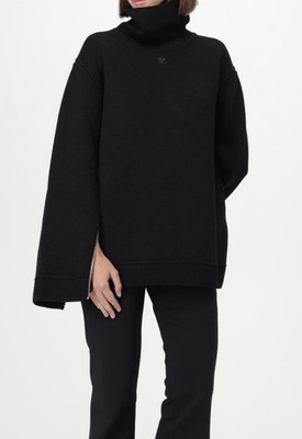 Courreges Black Wool Blend Sweater Zipper Sleeves Small NWOT