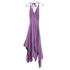 Cotton Collectibles Purple Smocked Maxi Dress Women Large 100% Cotton Fairy