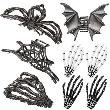 8 PCS Gothic Hair Clips Set, 4 PCS Metal Spider Web Skeleton Hand Bat Claw Clips