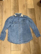 Woolrich Mens Denim Shirt Light Wash Cotton Made in USA Vintage Button Down XL