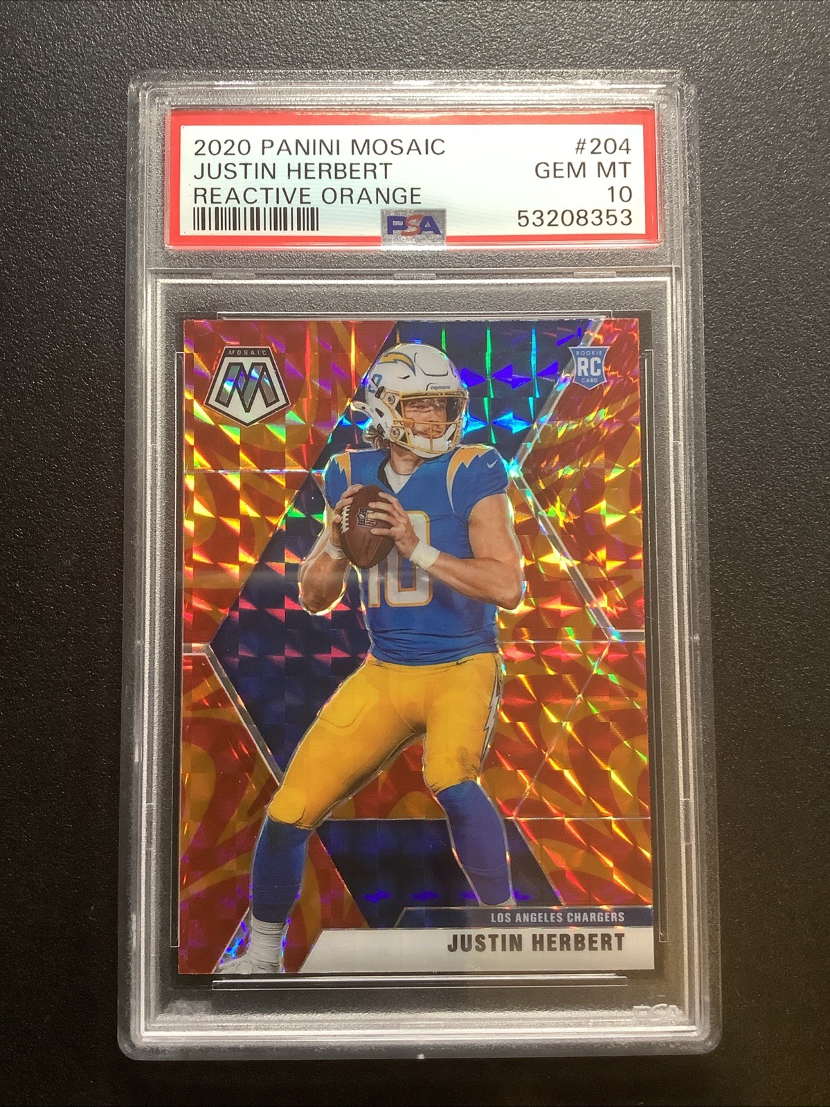 2020 Panini Mosaic Reactive Orange #204 Justin Herbert RC Rookie PSA 10