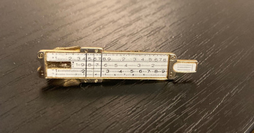 Vintage Slide Rule Tie Clip Goldtone/White