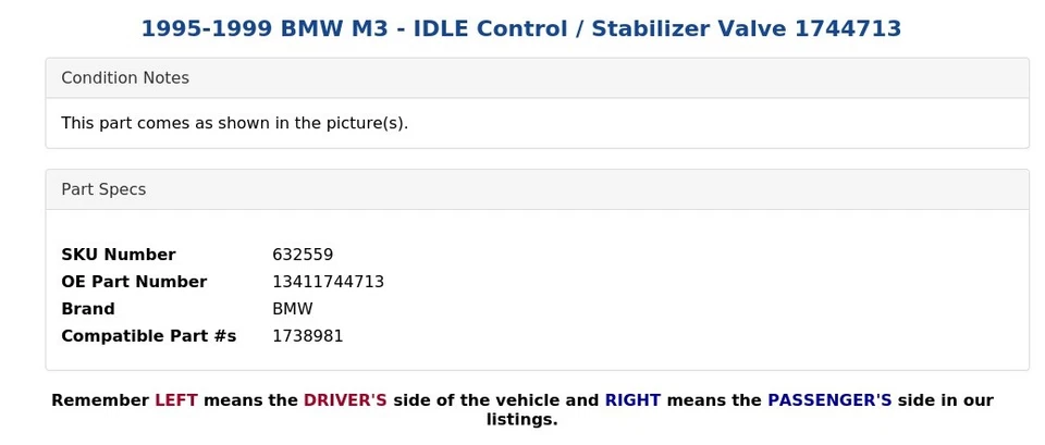 1995-1999 BMW M3 - IDLE Control / Stabilizer Valve 1744713 - Image 4 of 4