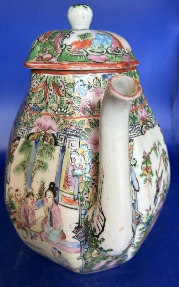 Tetera antigua china con forma octogonal rosa col Foto 4 de 4