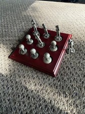 Vintage 11 Piece Pewter Mini Tic Tac Toe Golf Game Golfers, Balls Base EUC