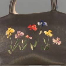 Vintage Women  s Silk Handbag With Beautiful Embroidered Flowers Mid 20th Century