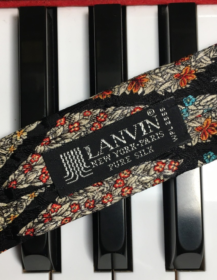 LANVIN / Vintage Multicolor Petite Fleur Pattern Diamond Plaid Italian Silk Tie