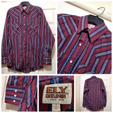 Ely Cattleman Shirt Mens 15 33 Fits Med Red Blue Plaid Western Pearl Snap Cowboy