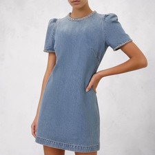 Zimmermann Crush Dress Size 1 / 10 AU / 6 US Mini Denim Embellished Blue