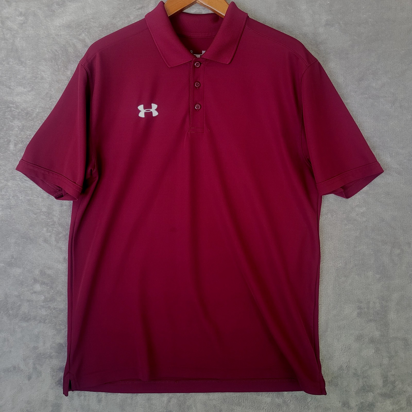 Under Armour HeatGear Polo Shirt Burgundy Deep Red Wine Mens Large Loose thumbnail 2
