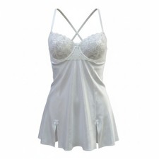 Frederick's of Hollywood White Satin Lace Chemise Babydoll Nightie Coquette Y2K