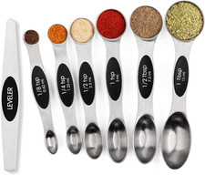 Magnetic Measuring Spoons Set Stainless Steel with Leveler, Stackable Metal Tabl