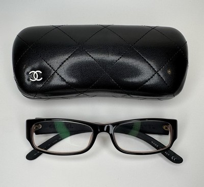 Chanel Reading Glasses Quilted Black Leather Frames Stitched W