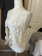 Vintage Crochet Vest Boho Fairy Indie Large Open Front Dainty