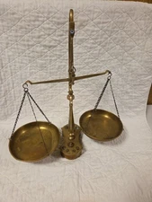 Vtg AB Solid Brass Scale Apothecary with Weights and a Duck Figurine Greece