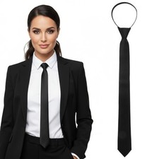 Womens Tie Black Tie, Pre-tied Adjustable Neckties, Clip on Ties for Women,