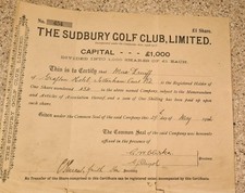Sudbury Golf Club 1929 Share & 1932 United Services GC Share Members Certificate