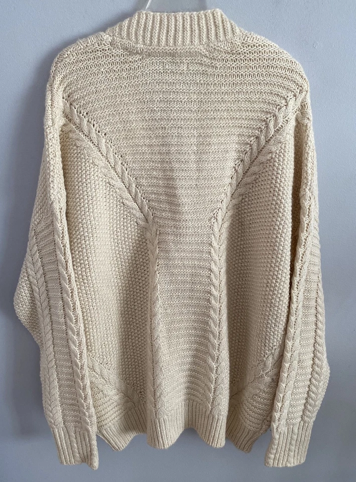 Cárdigan Sundance Tejido con Cable Suéter Marfil Cuello en V Algodón Lana Bolsillos Talla L Foto 4 de 4