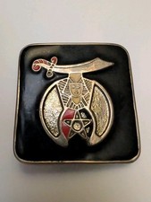 Vintage Masonic Shriners Belt Buckle Square Black Enamel 276 Stamped