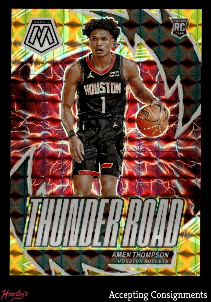 2023-24 Panini Mosaic Thunder Road Reactive Yellow Amen Thompson RC Rookie 18/99